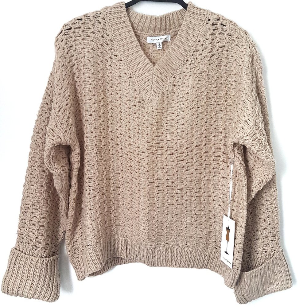 Purple Snow Sz M Oat Heather Knit Sweater - NWT